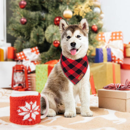 2 Pack Dog Christmas Bandanas, Classic Buffalo Red Plaid Pet Bandana Scarf Triangle Bibs Kerchief Pet Costume Outfit Accessories for Small Medium Large and Extra Large Dogs Cats Pets (Small)