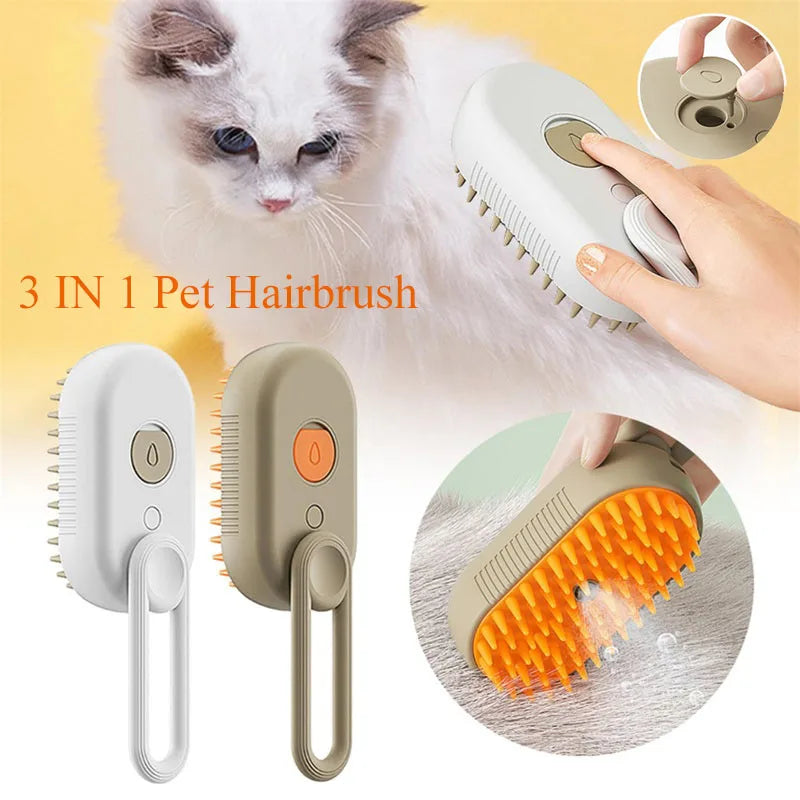 3 in 1 Pet Electric Steam Brush Cat and Dog Cleaning Spray Massage Grooming Comb Retractable Handle Pet Hair Removal Beautybrush